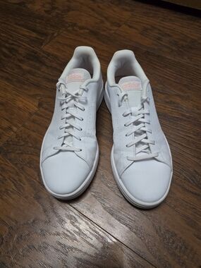 adidas White Low-Top Sneakers with Pink Logo Tabs